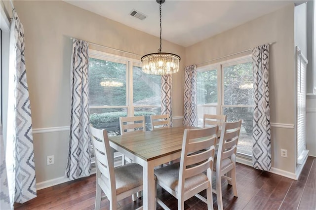 4360 Canterbury Walk Dr, Duluth, GA 30097 - dining area featuring dark wood-style floors, a chandelier, and baseboards