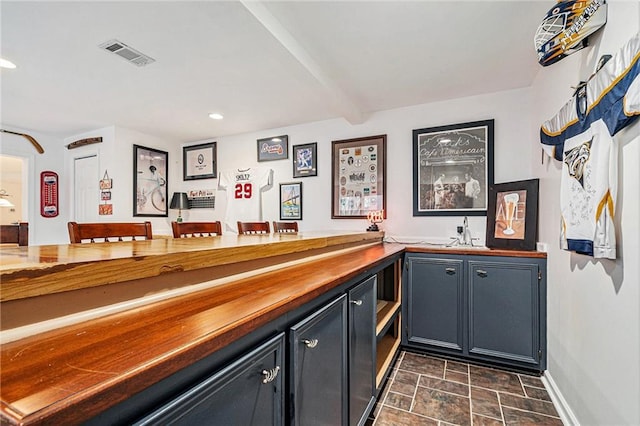 bar with butcher block countertops