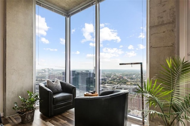 interior space featuring a view of city