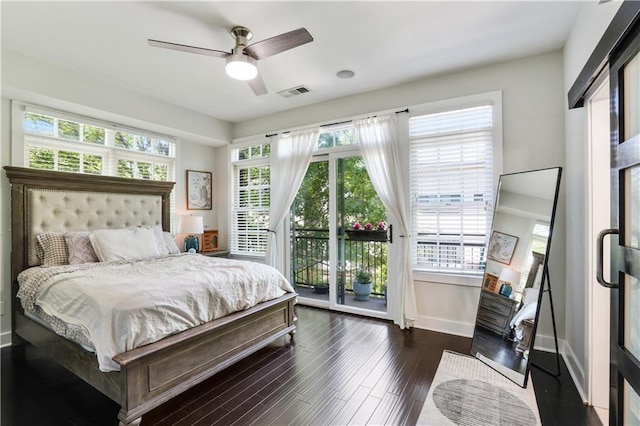 1300 Dekalb Ave NE Unit 731, Atlanta, GA 30307 - bedroom with access to outside, baseboards, dark wood-style flooring, and ceiling fan