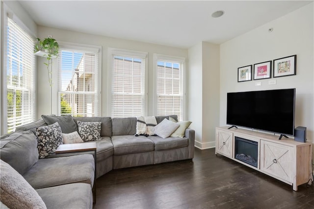 1300 Dekalb Ave NE Unit 731, Atlanta, GA 30307 - living room with dark wood-style flooring and baseboards