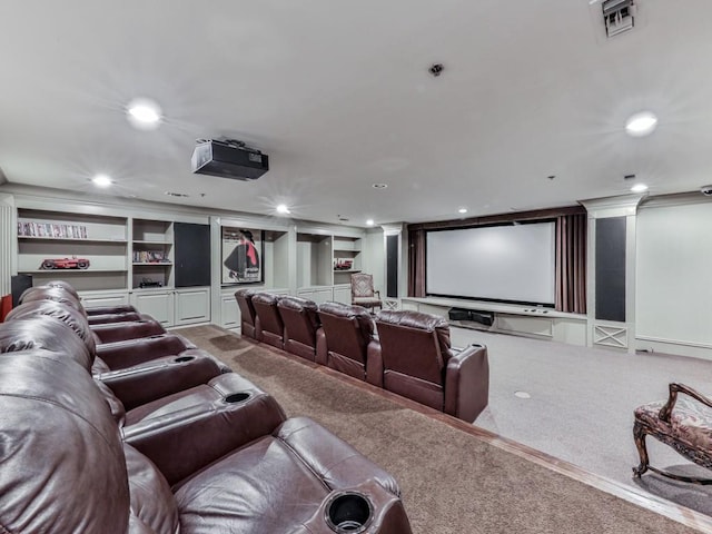 3334 Peachtree Rd NE Unit 614, Atlanta, GA 30326 - home theater with carpet floors, ornate columns, built in features, and recessed lighting