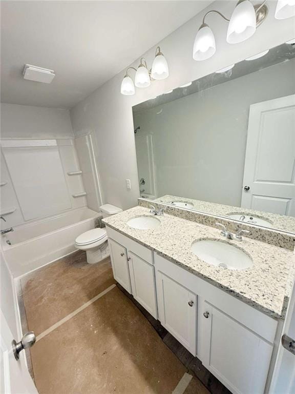 5518 Legacy Trl, Douglasville, GA 30135 - full bath featuring concrete flooring, toilet, double vanity, and shower / bathtub combination