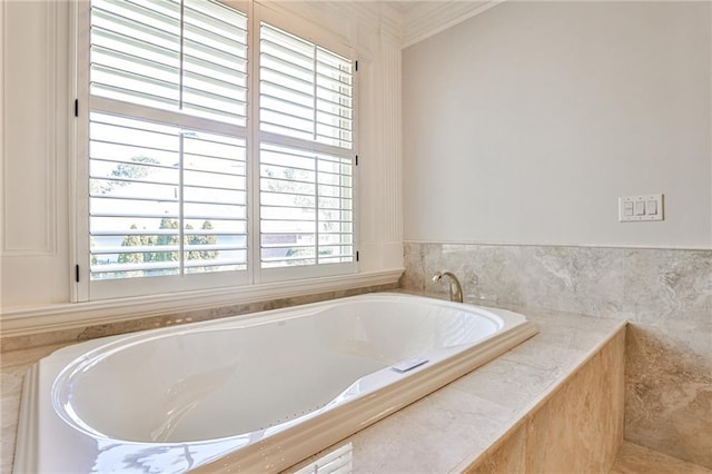 620 Elizabeth Oak Ct, Alpharetta, GA 30004 - full bathroom featuring a garden tub and crown molding
