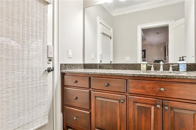 620 Elizabeth Oak Ct, Alpharetta, GA 30004 - bathroom featuring vanity and ornamental molding