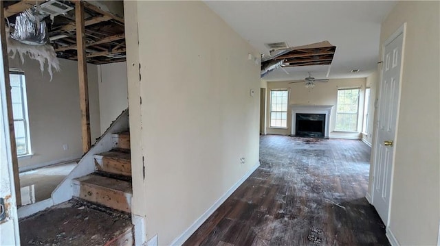 corridor featuring dark wood-type flooring