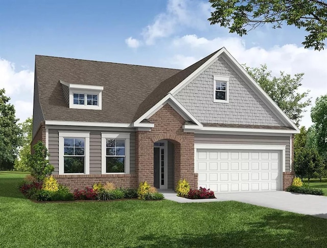 7020 Manchester Dr, Flowery Branch, GA 30542 - view of front of property with brick siding, concrete driveway, a front lawn, and a shingled roof