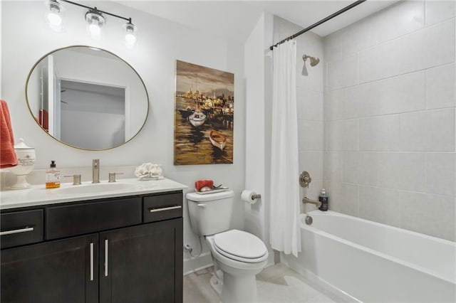 full bathroom featuring toilet, vanity, and shower / bath combo with shower curtain