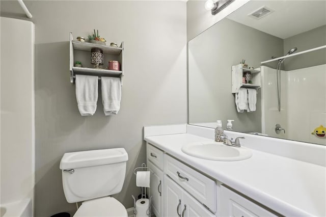 full bathroom with toilet, bathing tub / shower combination, and vanity