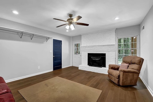 4066 Covered Bridge Rd SW, Smyrna, GA 30082 - living room featuring a ceiling fan, wood finished floors, baseboards, plenty of natural light, and recessed lighting