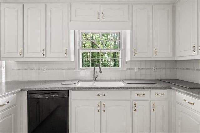 127 Roe Hampton Ln, Stone Mountain, GA 30087 - kitchen featuring dishwasher, white cabinetry, tasteful backsplash, and light countertops