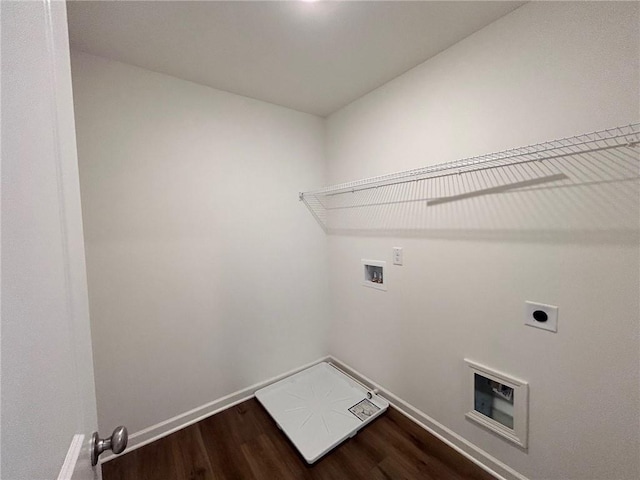 1958 Asher Ln Unit 50, Conyers, GA 30013 - clothes washing area with electric dryer hookup, dark wood-type flooring, hookup for a washing machine, and baseboards