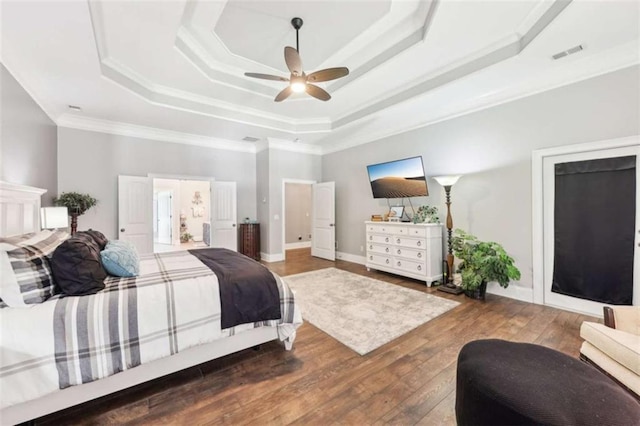 270 Morrow Rd, Newborn, GA 30056 - bedroom with a tray ceiling, crown molding, hardwood / wood-style floors, and ceiling fan