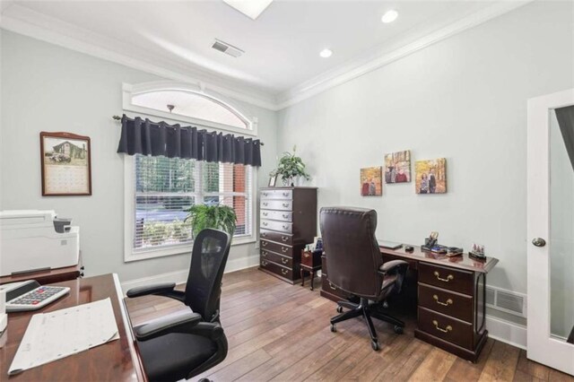 270 Morrow Rd, Newborn, GA 30056 - office space with crown molding, hardwood / wood-style flooring, and recessed lighting