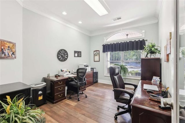 270 Morrow Rd, Newborn, GA 30056 - office with crown molding, hardwood / wood-style flooring, and recessed lighting