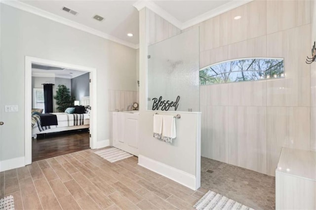 270 Morrow Rd, Newborn, GA 30056 - full bath with crown molding, walk in shower, healthy amount of natural light, ensuite bath, and wood finished floors