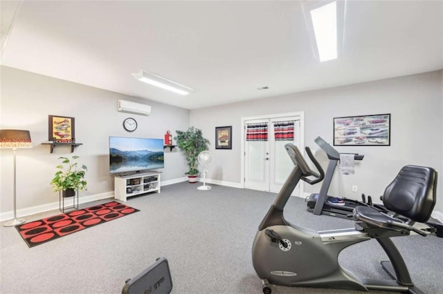 270 Morrow Rd, Newborn, GA 30056 - workout room with a wall mounted air conditioner, baseboards, and dark carpet
