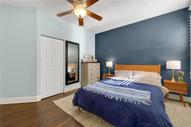 746 N Highland Ave NE Unit 7, Atlanta, GA 30306 - bedroom featuring baseboards, wood finished floors, a ceiling fan, and a closet