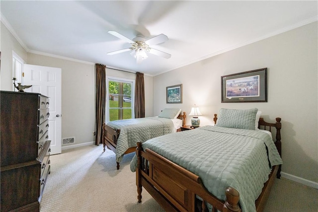 bedroom with light colored carpet, baseboards, and visible vents