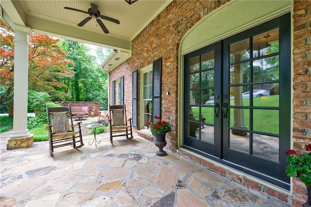 view of patio / terrace with french doors and ceiling fan