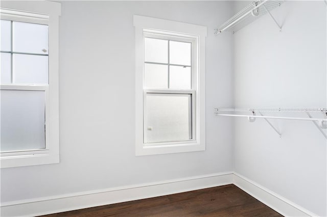 walk in closet featuring dark wood-type flooring