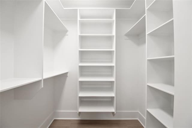 walk in closet with wood finished floors