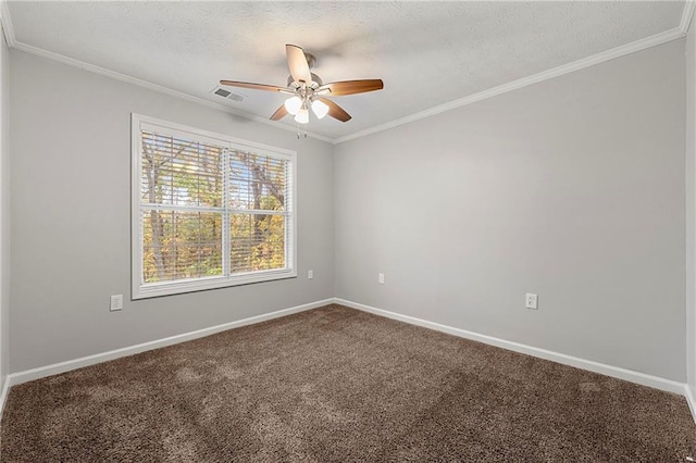 7165 Jonsway, Cumming, GA 30041 - spare room featuring a ceiling fan, carpet floors, baseboards, crown molding, and a textured ceiling