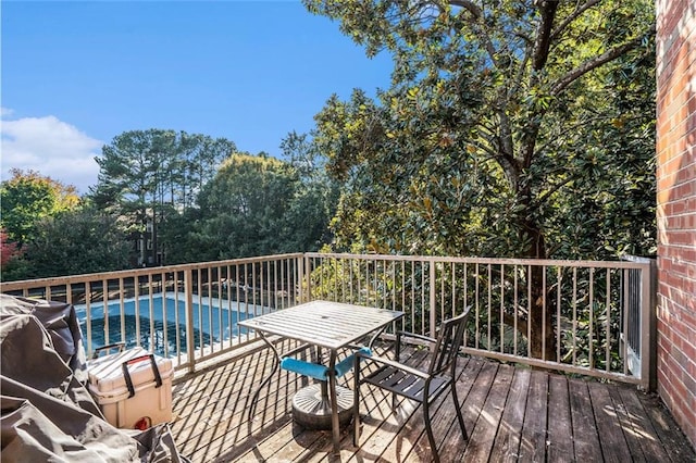 deck with a fenced in pool