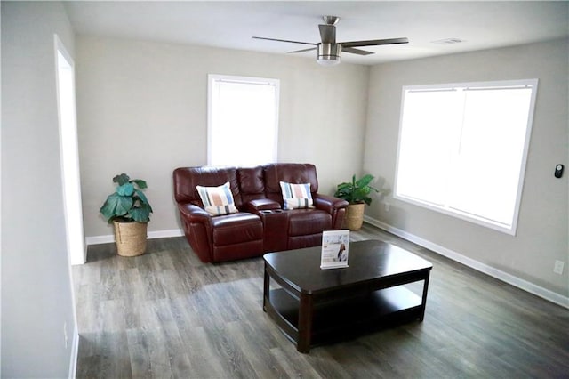 414 E 17th St E, Rome, GA 30161 - living room with ceiling fan, wood finished floors, and baseboards