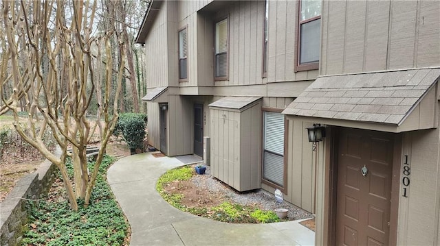 exterior space with a garage