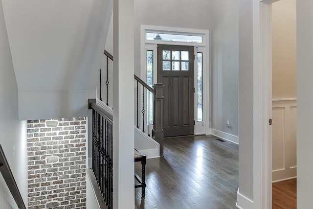 3441 Shoreland Dr, Buford, GA 30518 - foyer with wood finished floors and stairway