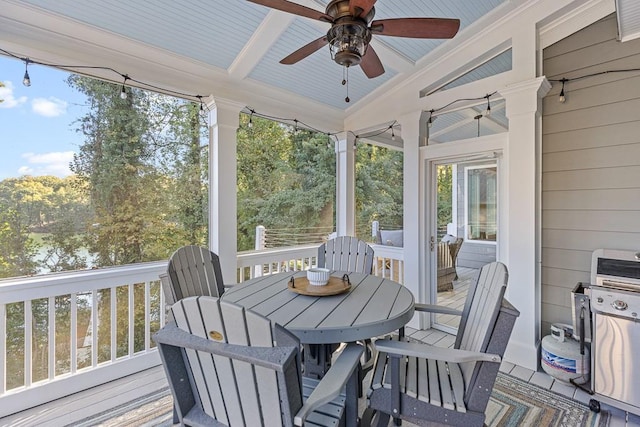 3441 Shoreland Dr, Buford, GA 30518 - sunroom / solarium featuring ceiling fan, outdoor dining area, and lofted ceiling
