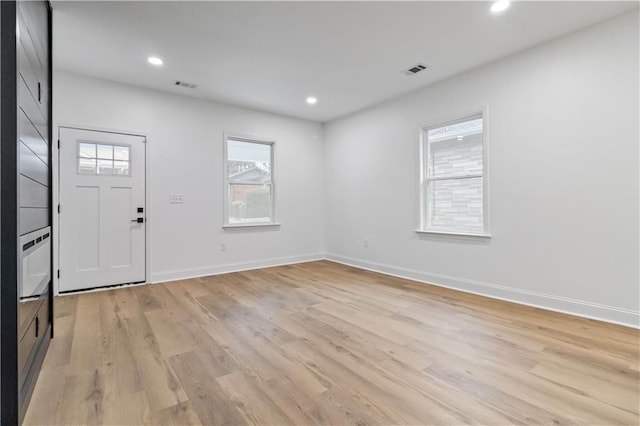 foyer with light wood-type flooring and a wealth of natural light