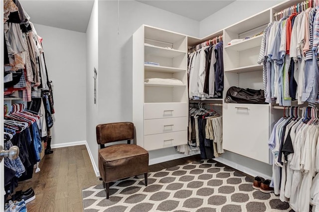 walk in closet featuring dark wood-type flooring