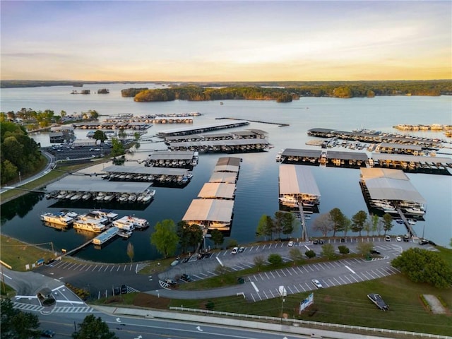 view of dock featuring a water view and a wooded view