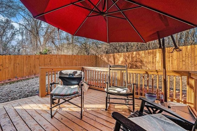 deck with a fenced backyard