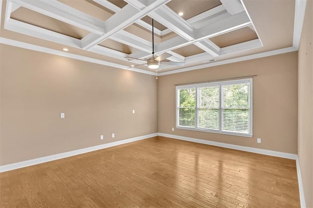 17 River Walk Pkwy, Euharlee, GA 30145 - unfurnished room featuring wood finished floors, a ceiling fan, baseboards, beam ceiling, and coffered ceiling