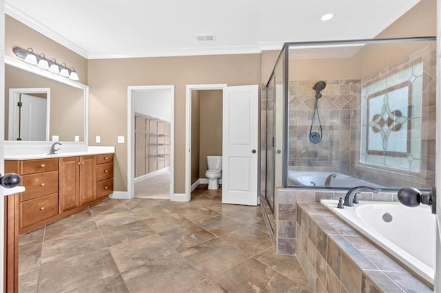 17 River Walk Pkwy, Euharlee, GA 30145 - full bath with vanity, a bath, a shower stall, toilet, and crown molding