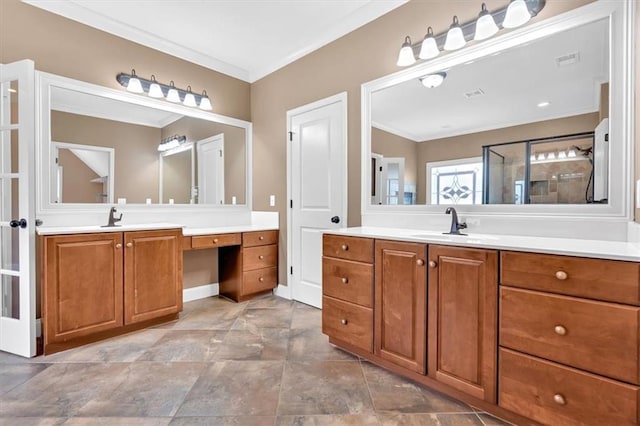 17 River Walk Pkwy, Euharlee, GA 30145 - full bath with ornamental molding, two vanities, and a shower stall