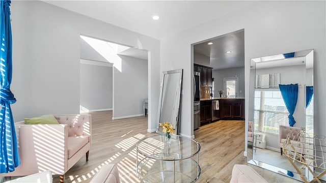 bathroom featuring vanity and hardwood / wood-style floors