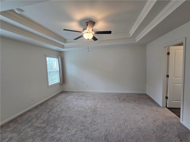 5521 Shallow Branch Dr, Flowery Branch, GA 30542 - unfurnished room with a raised ceiling, crown molding, carpet floors, a ceiling fan, and baseboards