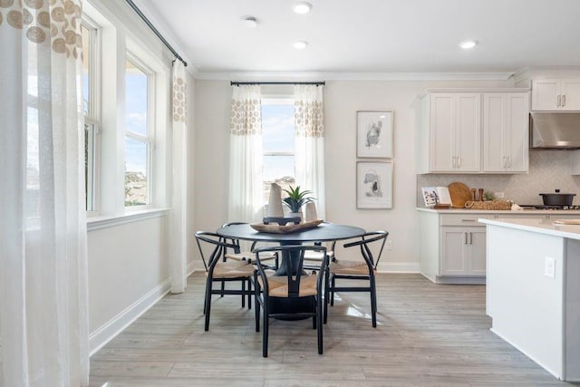 5315 Trescott Path, Cumming, GA 30028 - dining room with light wood-style flooring, ornamental molding, baseboards, and recessed lighting