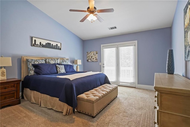 1605 Pavillion Ridge Dr SE, Smyrna, GA 30080 - carpeted bedroom with access to outside, lofted ceiling, and a ceiling fan