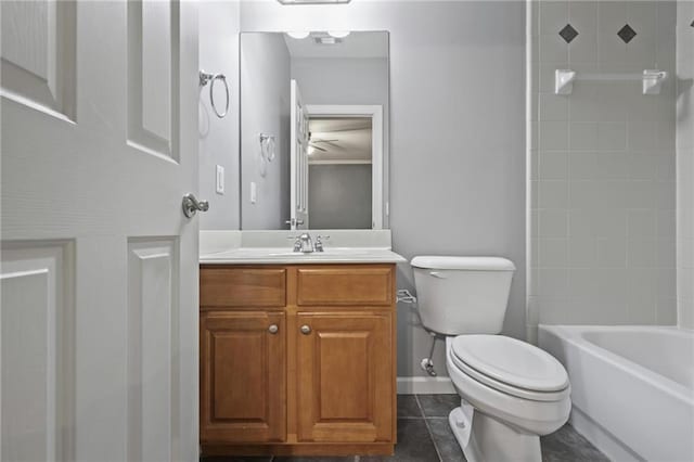 1605 Pavillion Ridge Dr SE, Smyrna, GA 30080 - bathroom featuring vanity, tile patterned flooring, shower / bathtub combination, and a ceiling fan