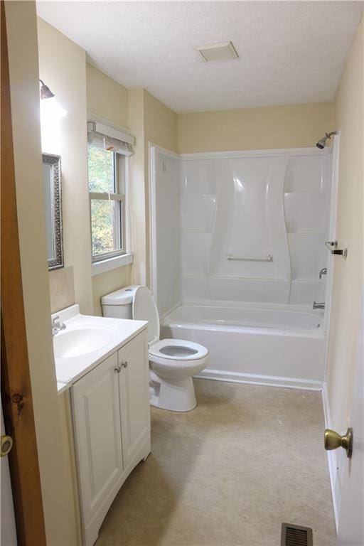 full bath with vanity, shower / bathtub combination, and toilet
