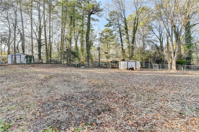 view of yard featuring a shed