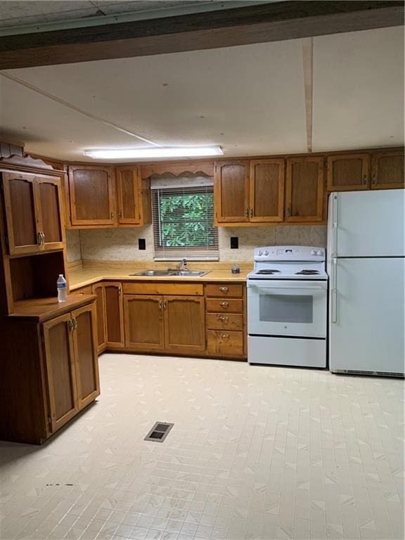 kitchen with sink and white appliances