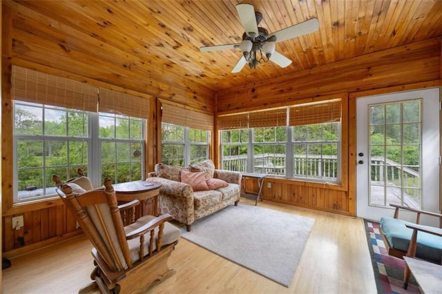 interior space with a wealth of natural light, wood walls, and wooden ceiling