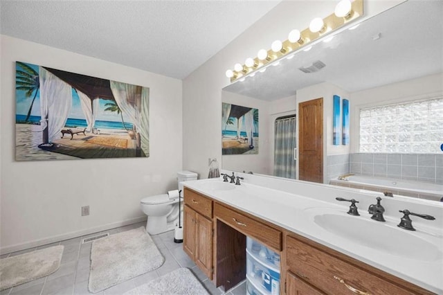full bathroom with tile patterned floors, a sink, visible vents, and double vanity