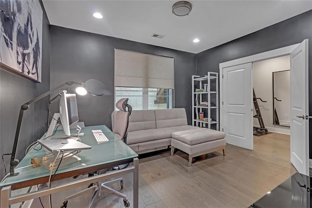 office space featuring light wood-type flooring